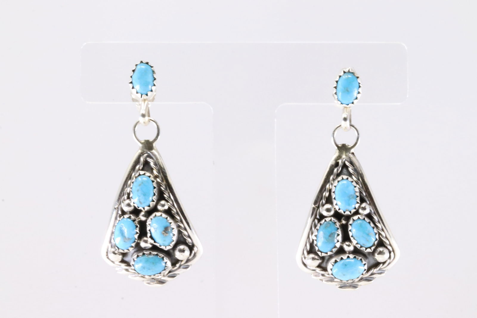 Native America Navajo Sterling Silver Kingman Turquoise Post / Dangling Earring's By Melvin Chee.: This is a Native America Navajo Sterling Silver Kingman Turquoise Post / Dangling Earring's By Melvin Chee.