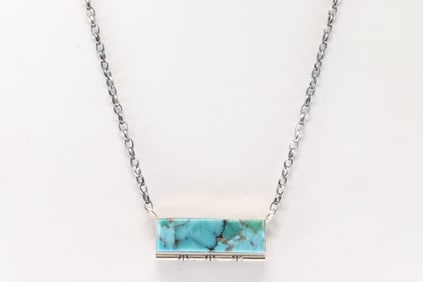 Native America Navajo Sterling Silver Kingman Turquoise Necklace By Steve Francisco.