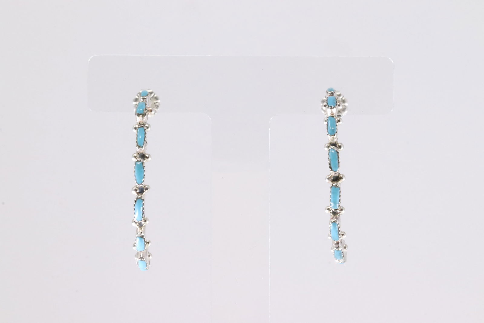 Native America Sterling Silver Turquoise Post Hoop Earring's.: This is a Native America Sterling Silver Turquoise Post Hoop Earring's.