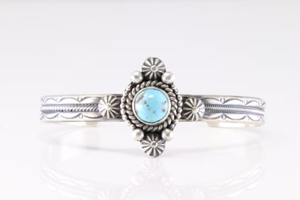 Native America Navajo Sterling Silver Kingman Turquoise Bracelet Cuff By Mike Calladitto.