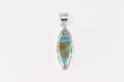 Native America Navajo Sterling Silver Number 8 Turquoise Inlay Pendant By Brandon Etcitty.
