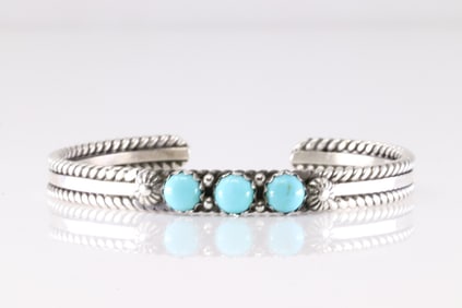Native America Navajo Sterling Silver Turquoise Bracelet Cuff By King.