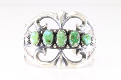 Native America Navajo Sterling Silver Sonora Gold Turquoise Bracelet Cuff By Chimney Buette.