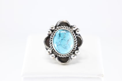 Native America Navajo Sterling Silver Turquoise Ring By Priscilla Smith.