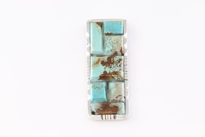 Native America Navajo Sterling Silver Number 8 Turquoise Money Clip By Brandon Etcitty.