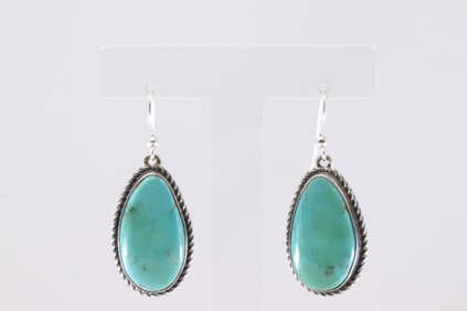 Native America Navajo Sterling Silver Kingman Turquoise Dangling Earring's By I.Kee.