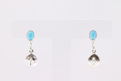 America Sterling Silver Turquoise Cowboy Hat Post / Dangling Earring's.