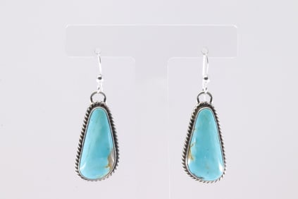 Native America Navajo Sterling Silver Kingman Turquoise Dangling Earring's By Chassity Belone.