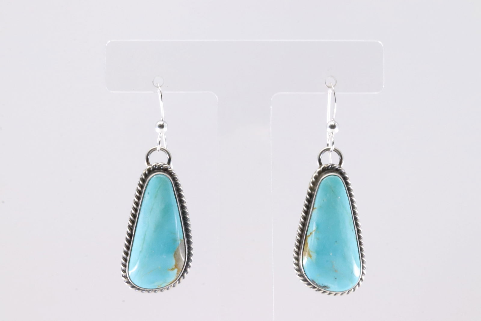 Native America Navajo Sterling Silver Kingman Turquoise Dangling Earring's By Chassity Belone.: This is a Native America Navajo Sterling Silver Kingman Turquoise Dangling Earring's By Chassity Belone.