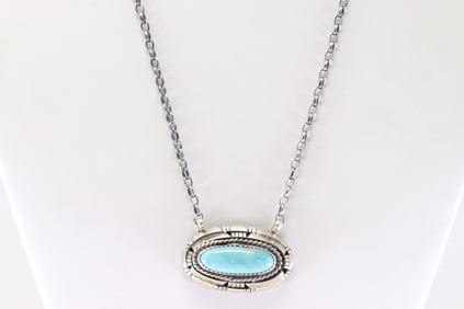 Native America Navajo Sterling Silver Kingman Turquoise Necklace By Wilson Begay.
