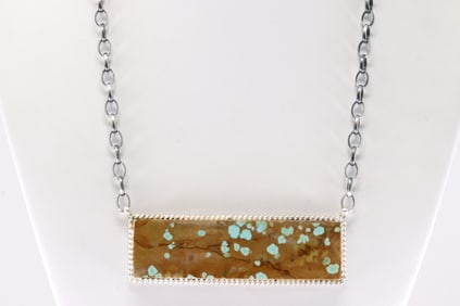 Native America Navajo Sterling Silver Number 8 Turquoise Necklace By Brandon Etcitty.