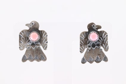 America Sterling Silver Pink Conch Shell Thunderbird Post Earring's.