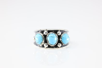 Native America Navajo Sterling Silver Turquoise Ring By R.C.