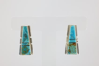 Native America Navajo Sterling Silver Kingman Turquoise Inlay Post Earring's By Steve Francisco.