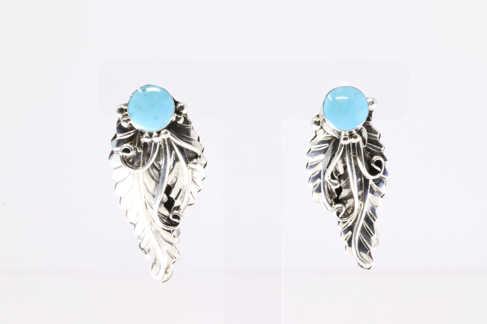 Native America Navajo Sterling Silver Turquoise Feather Post Earring's By Gilbert Smith From R.B (1 of 4)
