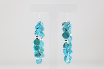 Native America Sterling Silver Turquoise Pearl Beaded Hoop Earring's.