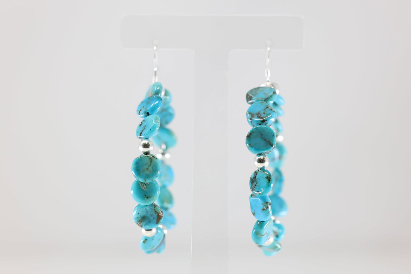 Native America Sterling Silver Turquoise Pearl Beaded Hoop Earring's.: This is a Native America Sterling Silver Turquoise Pearl Beaded Hoop Earring's.