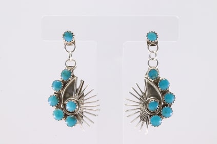 Native America ZuniSterling Silver Turquoise Post / Dangling Earring's By Martin Vacit.