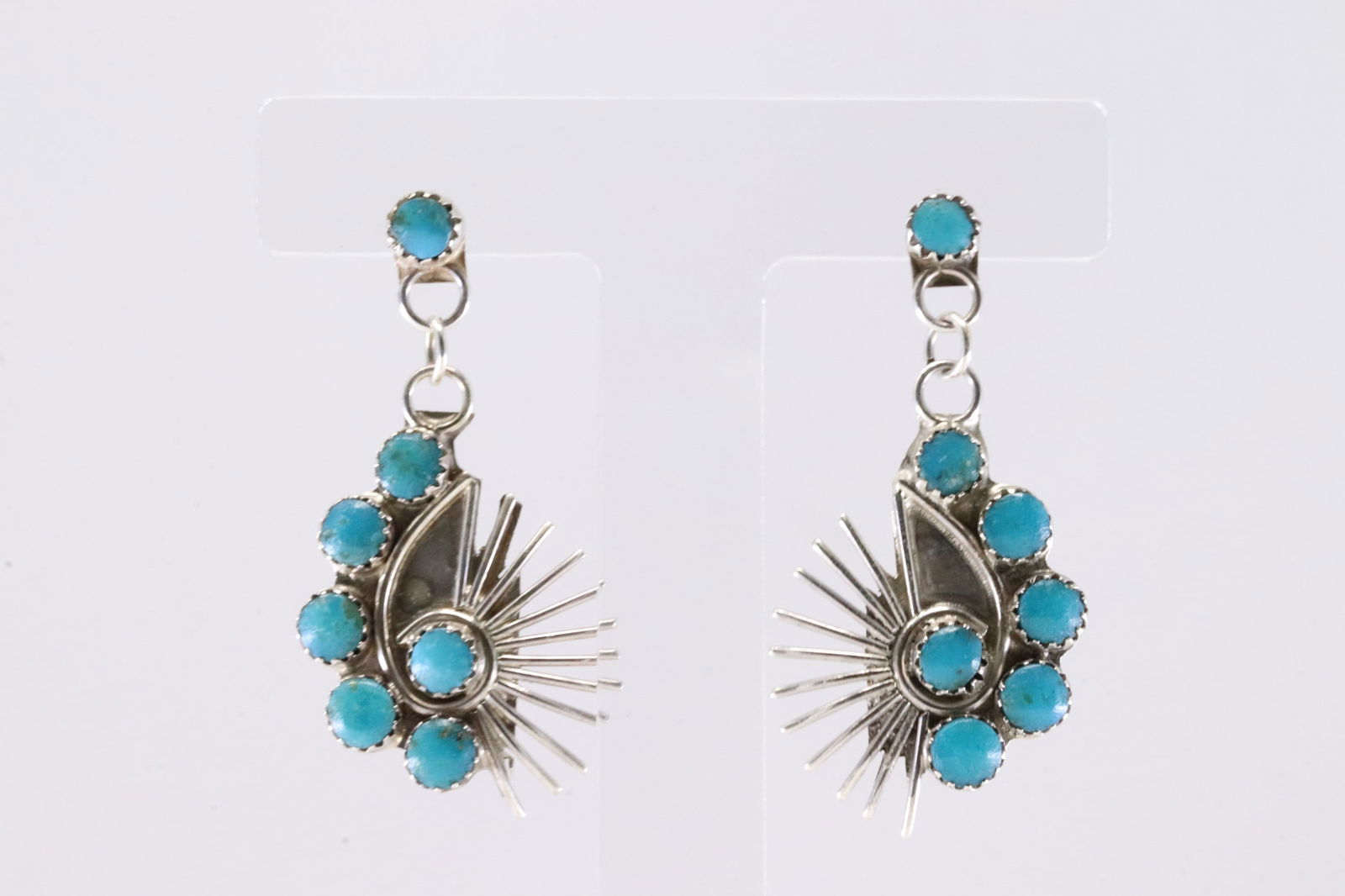 Native America ZuniSterling Silver Turquoise Post / Dangling Earring's By Martin Vacit.: This is a Native America ZuniSterling Silver Turquoise Post / Dangling Earring's By Martin Vacit.