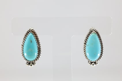 Native America Navajo Sterling Silver Turquoise Post Earring's By Theresa Smith.