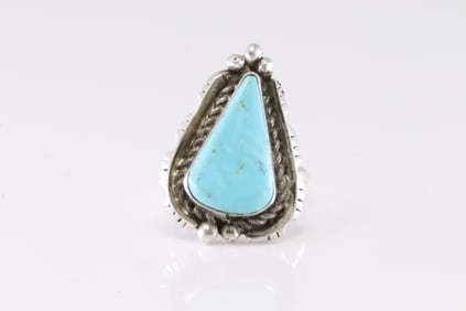 Native America Navajo Sterling Silver Turquoise Ring By L.S.S.