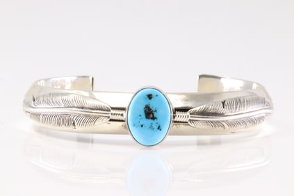 Native America Navajo Sterling Silver Turquoise Bracelet Cuff By Raymond Yazzie.