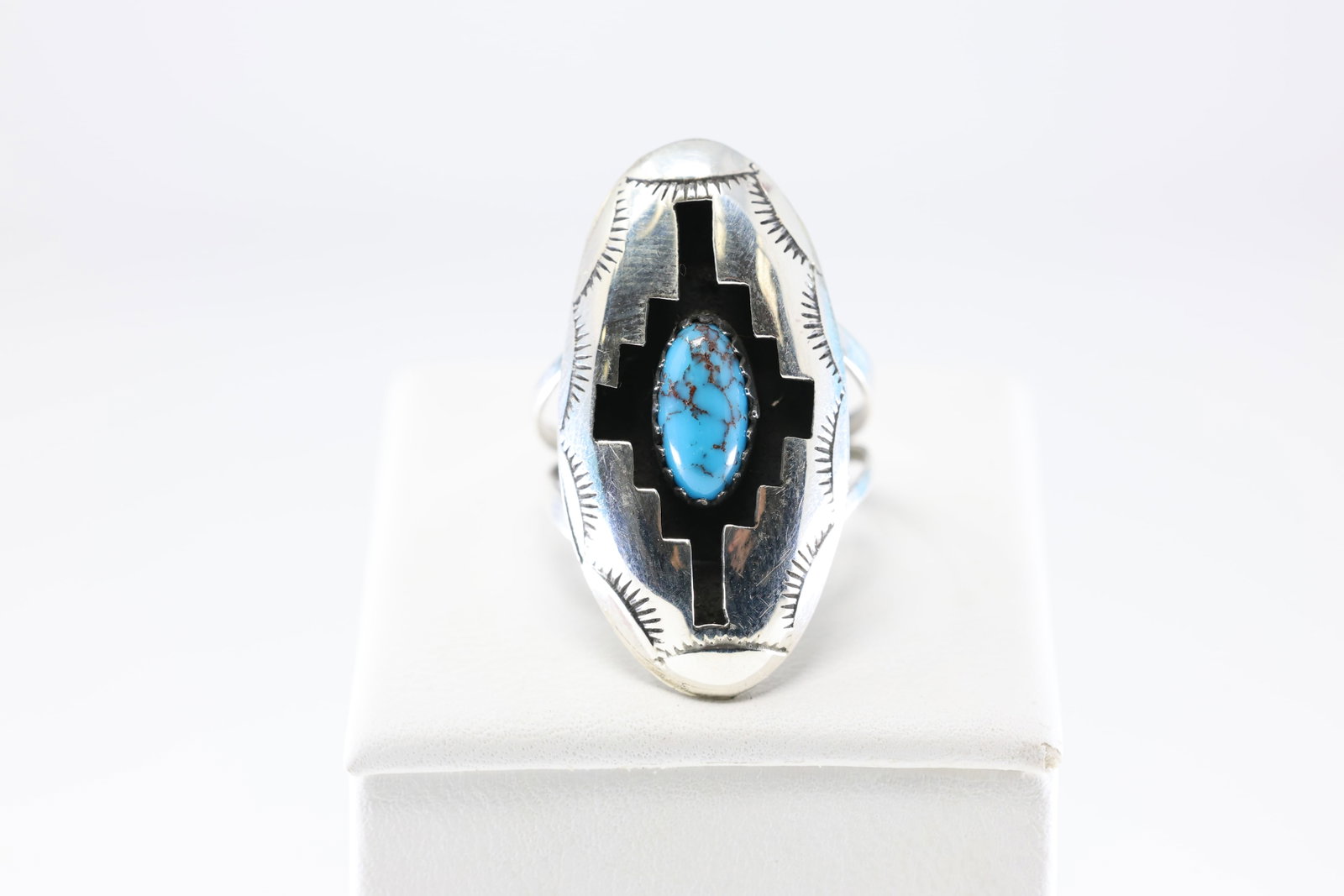 Native America Navajo Sterling Silver Turquoise Ring By Felix Perry. From C Company.: This is a Native America Navajo Sterling Silver Turquoise Ring By Felix Perry. From C Company. Stamp C. P. Ring Size: 7.50.