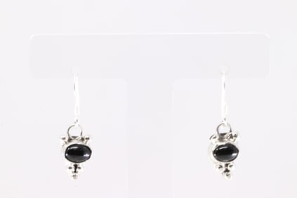 America Sterling Silver Black Onyx Dangling Earring's.