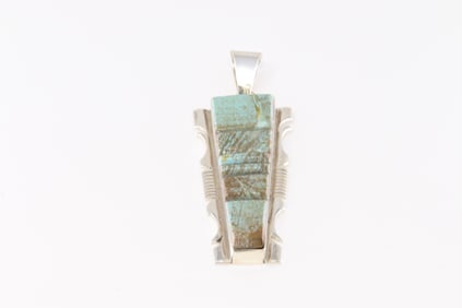 Native America Navajo Sterling Silver Kingman Turquoise Pendant By S.F.