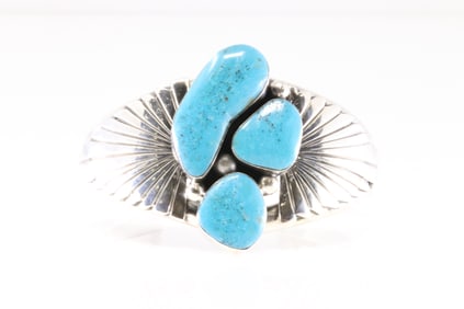 Native America Navajo Sterling Silver Turquoise Bracelet Cuff By Emerson Delgarito. From R.B