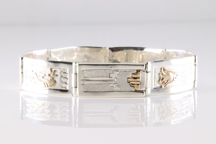 Native America Navajo Sterling Silver Stamp Design with 12K GF Bracelet By A.L.