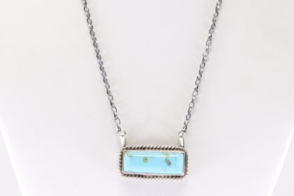 Native America Navajo Sterling Silver Kingman Turquoise Necklace By Donovan Skeets.