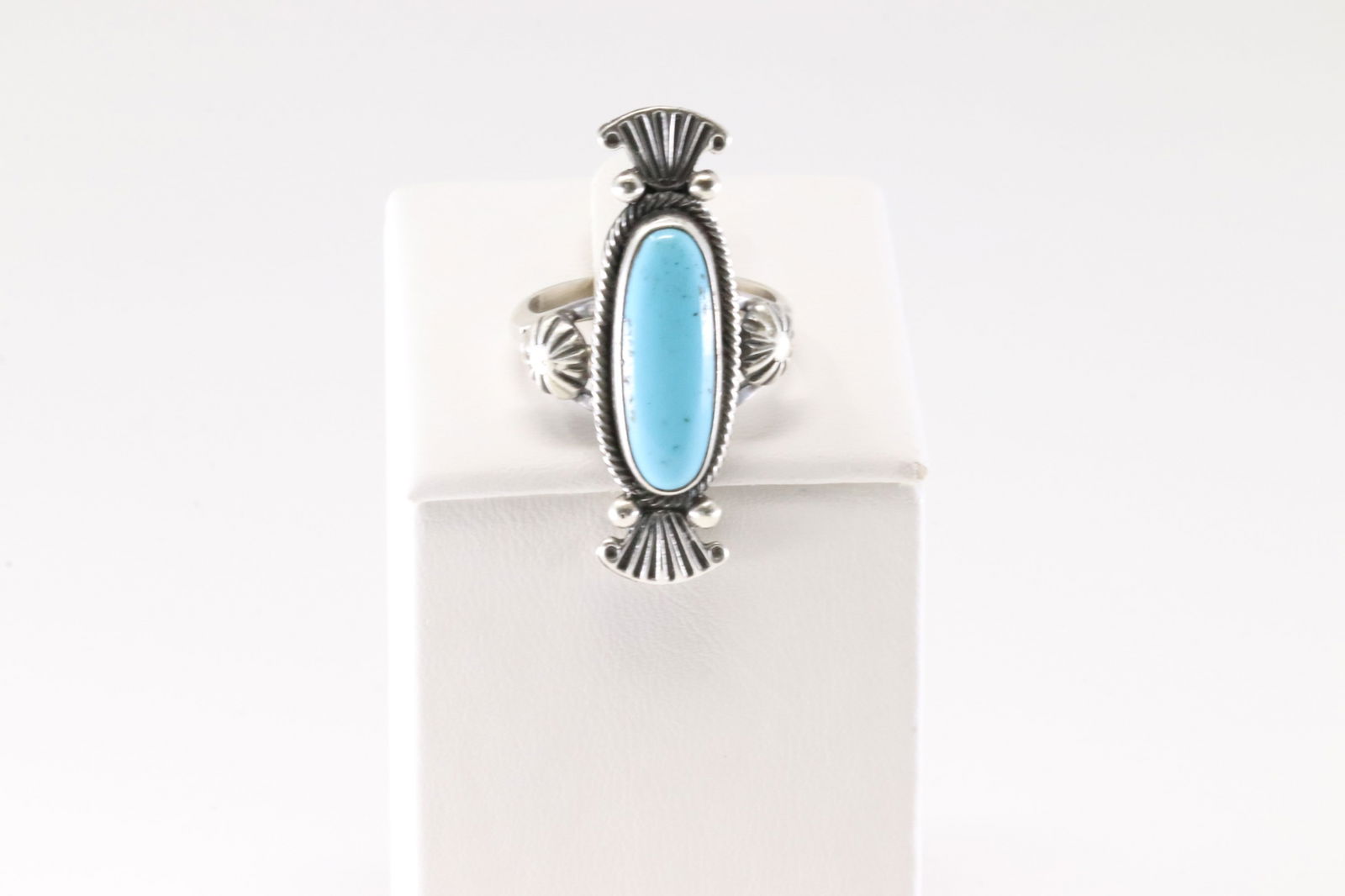 Native America Navajo Sterling Silver Turquoise Ring By Maritta Benally From R.B Company.: This is a Native America Navajo Sterling Silver Turquoise Ring By Maritta Benally From R.B Company. Ring size: 8.00.