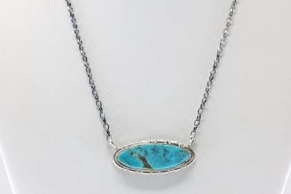 Native America Navajo Sterling Silver Kingman Turquoise Necklace By Steve Francisco.