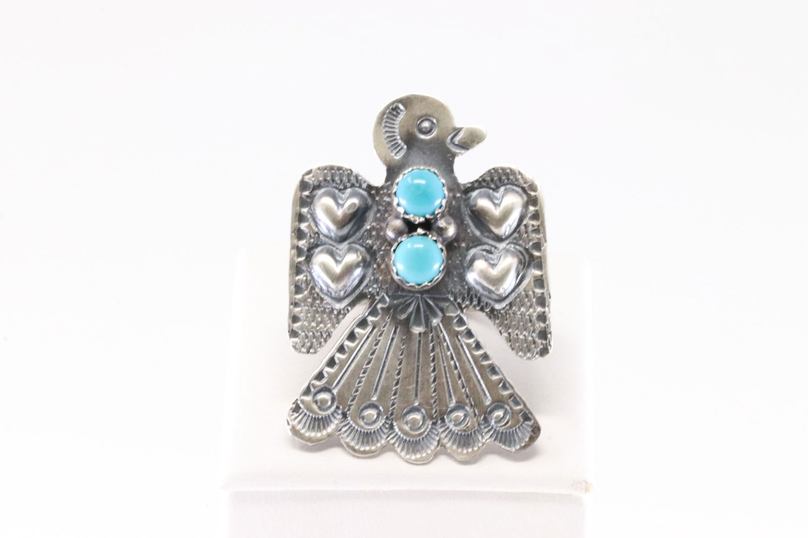 Native America Navajo Sterling Silver Turquoise Thunderbird Ring By T.Yazzie.: This is a Native America Navajo Sterling Silver Turquoise Thunderbird Ring By T.Yazzie. Ring size: 7.00.