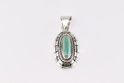 Native America Navajo Sterling Silver Kingman Turquoise Pendant By William Begay.