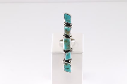 Native America Zuni Sterling Silver Kingman Turquoise Ring By Jude Candelaria.