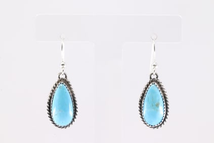 Native America Navajo Sterling Silver Kingman Turquoise Post Earring's By Freda Martinez.