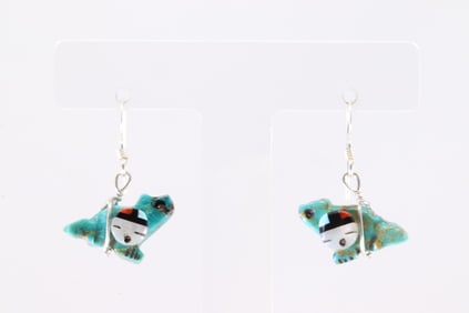 Native America Sterling Silver Multi-Color Stone Inlay Fetish Earring's.