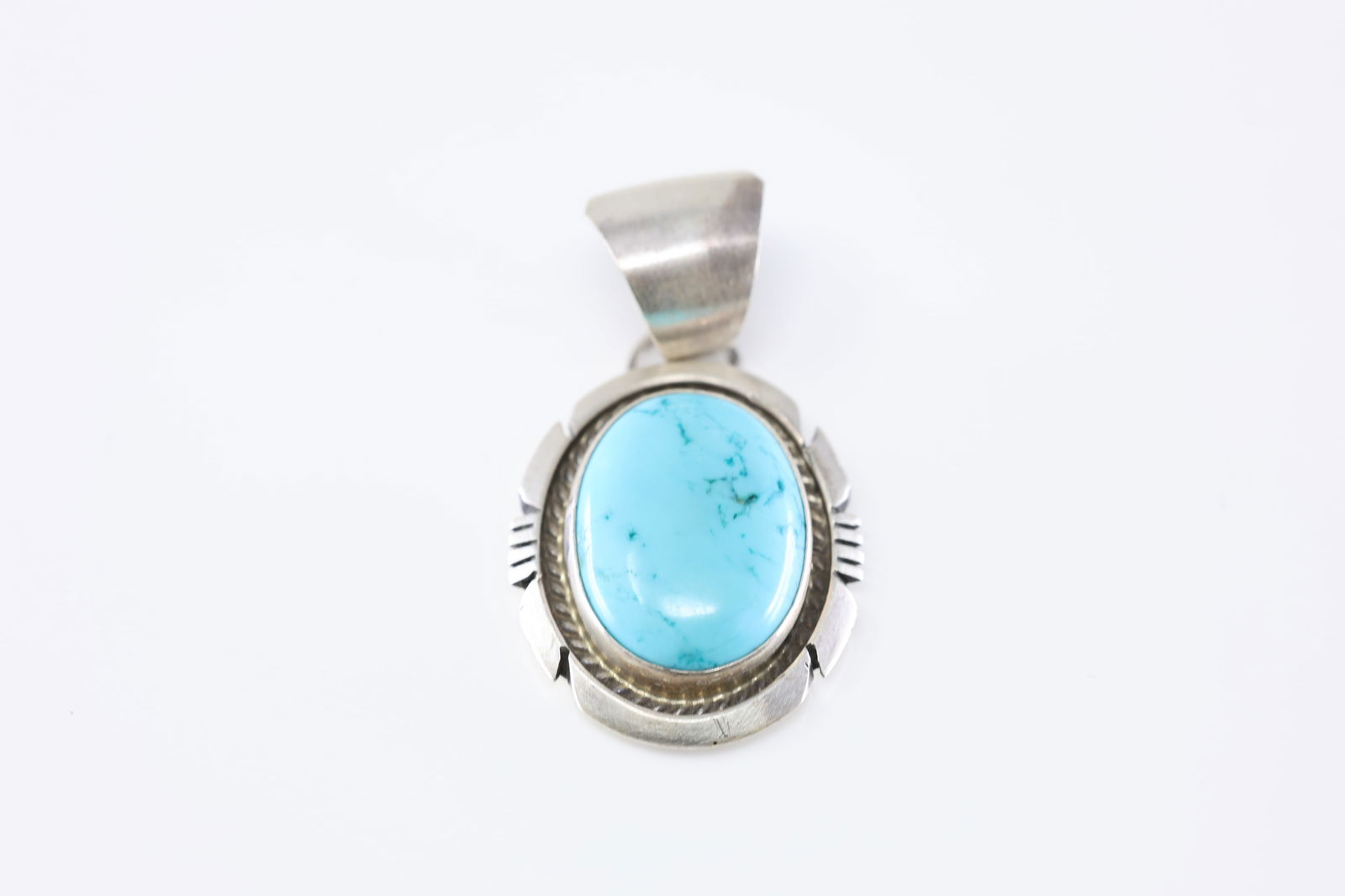 Native America Navajo Sterling Silver Kingman Turquoise Pendant By Alfred Martinez.: This is a Native America Navajo Sterling Silver Kingman Turquoise Pendant By Alfred Martinez.