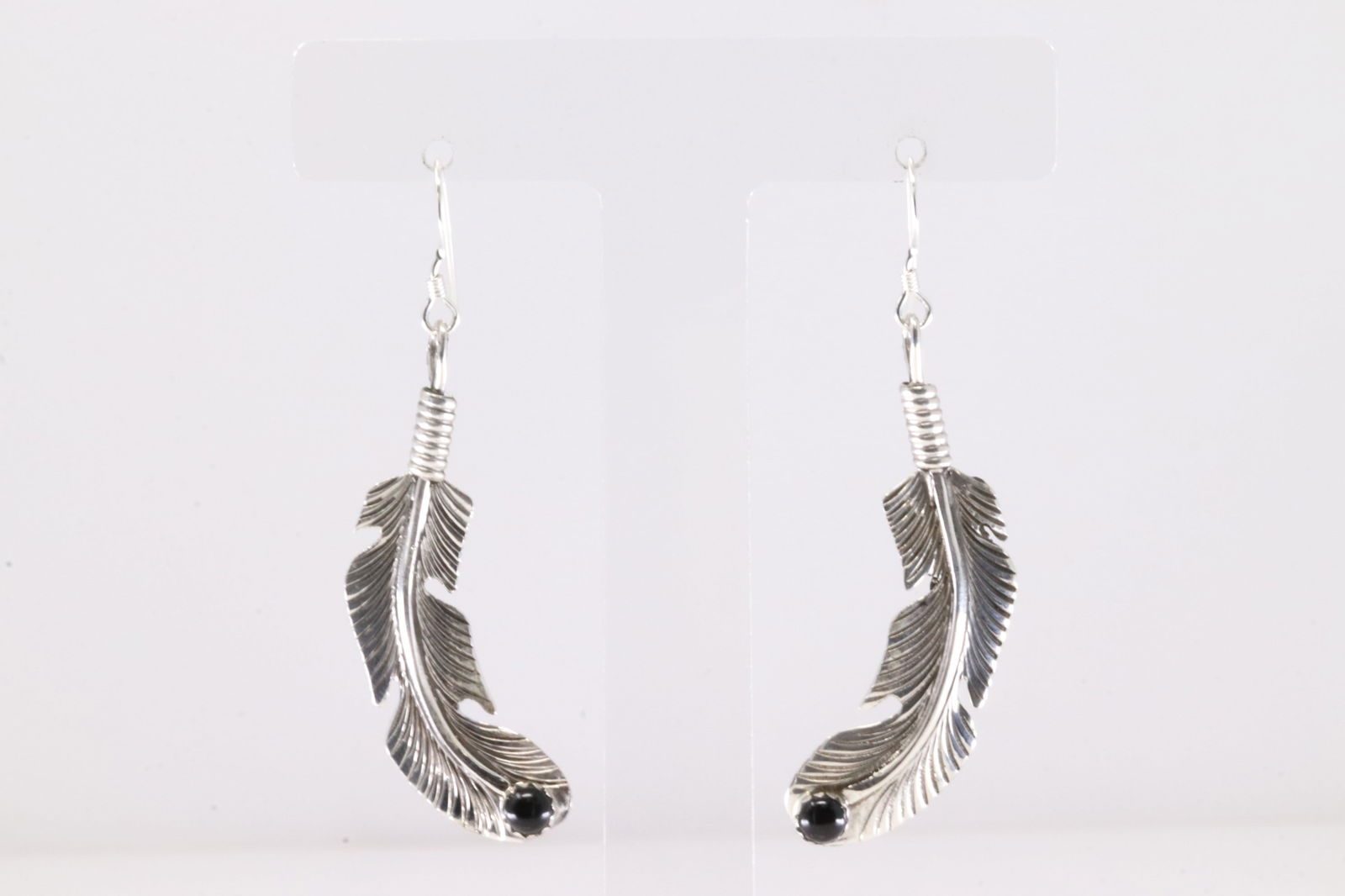 America Sterling Silver Black Onyx Feather Dangling Earring's.: This is a America Sterling Silver Black Onyx Feather Dangling Earring's.