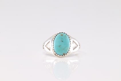 Native America Navajo Sterling Silver Turquoise Ring By M.L.