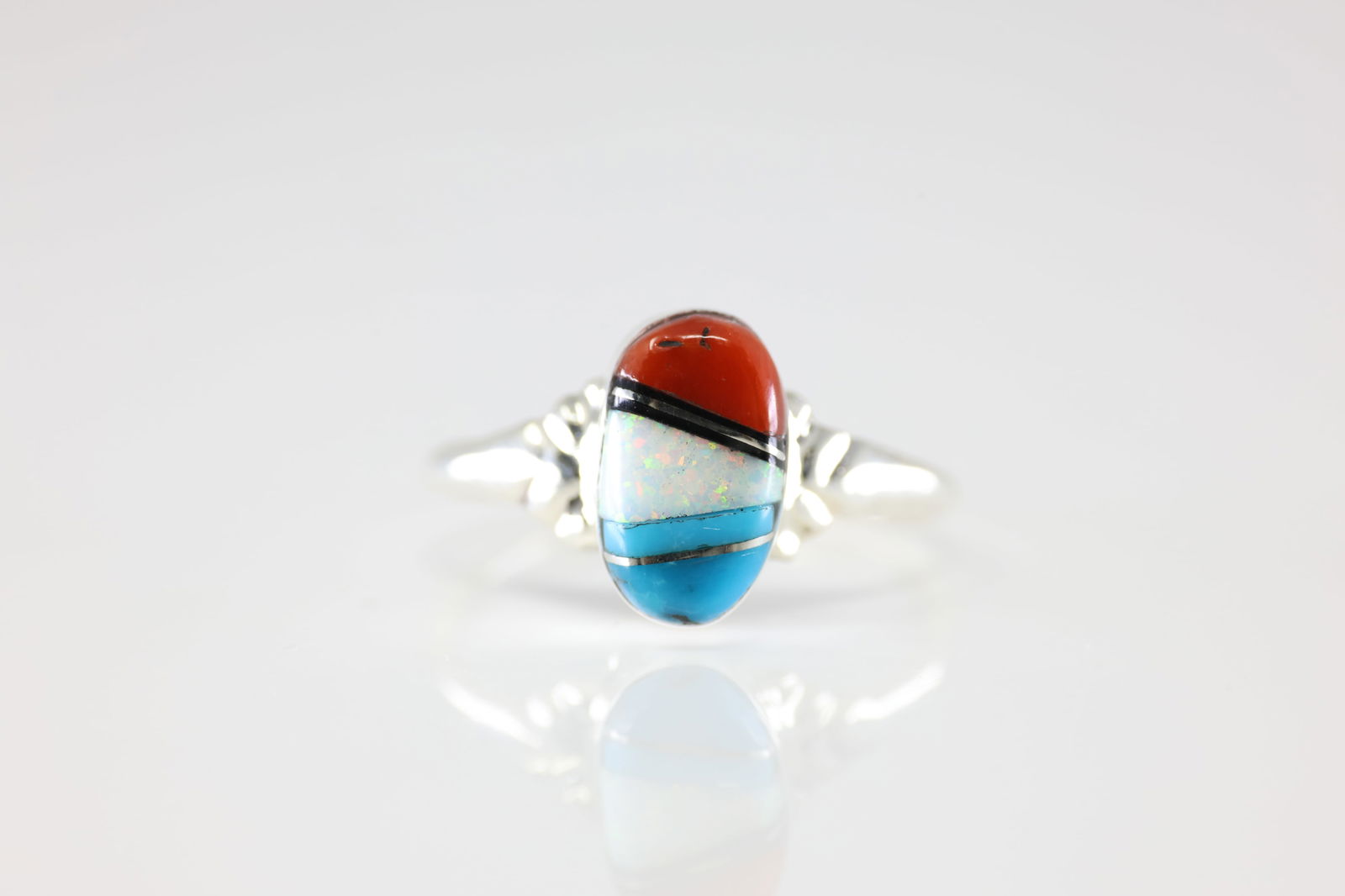 America Sterling Silver Multicolor Inlay Ring. (1 of 3)