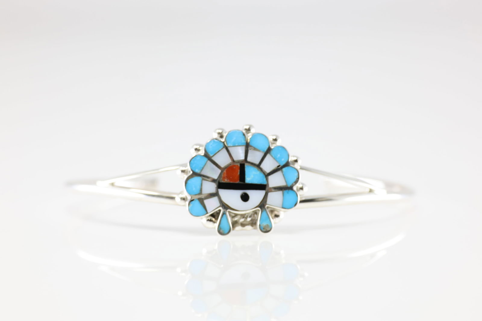 Native America Zuni Sterling Silver Multi-Color Stone Inlay Bracelet Cuff By E.R. (1 of 4)