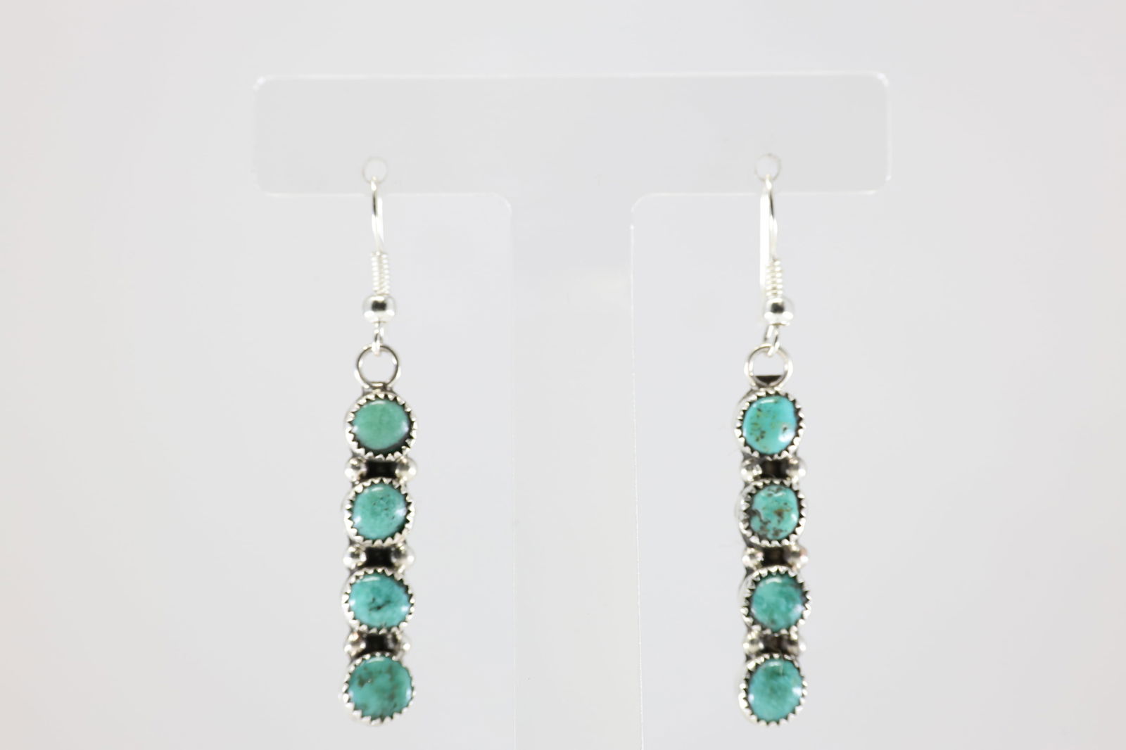 Native America Navajo Sterling Silver Kingman Turquoise Dangling Earring's By Maxine Ramirez. (1 of 4)