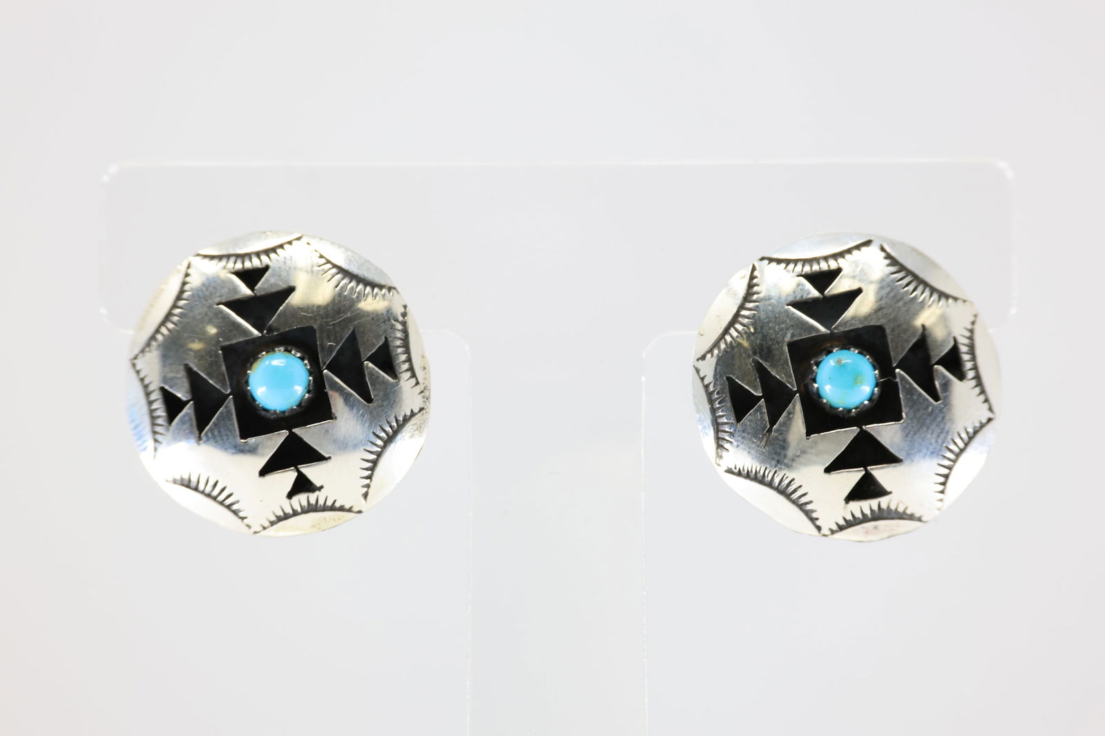 Native America Navajo Sterling Silver Turquoise Post Earring's By Felix Perry. From C Company. (1 of 4)