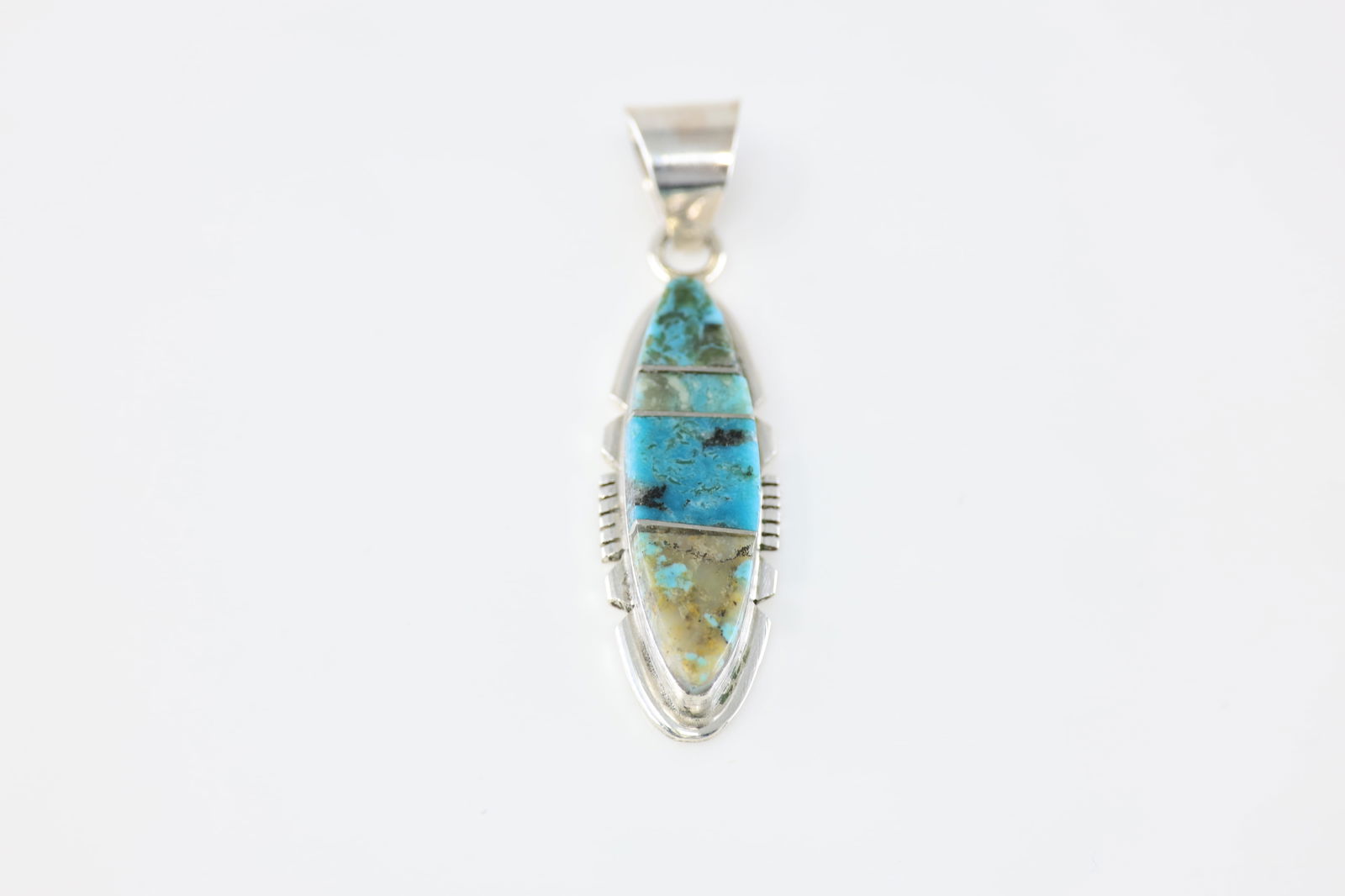 Native America Navajo Sterling Silver Number 8 Turquoise Inlay Pendant By Brandon Etcitty. (1 of 2)