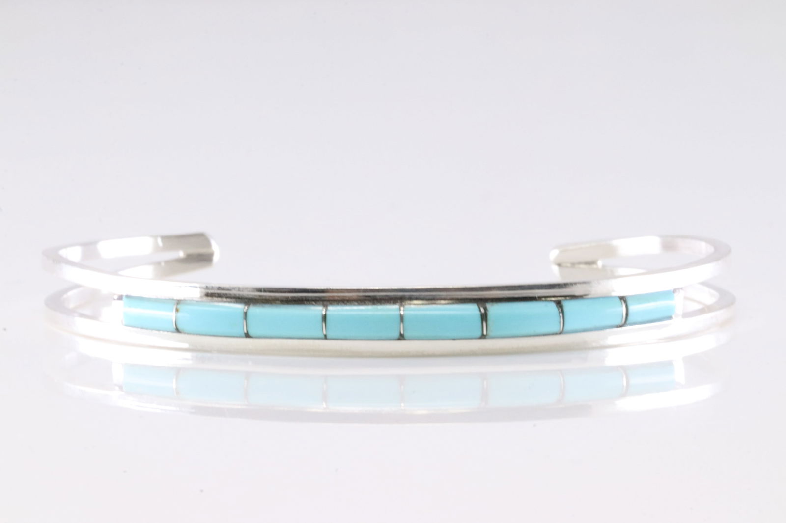 Native America Zuni Sterling Silver Turquoise Inlay Bracelet Cuff By ALW. (1 of 4)