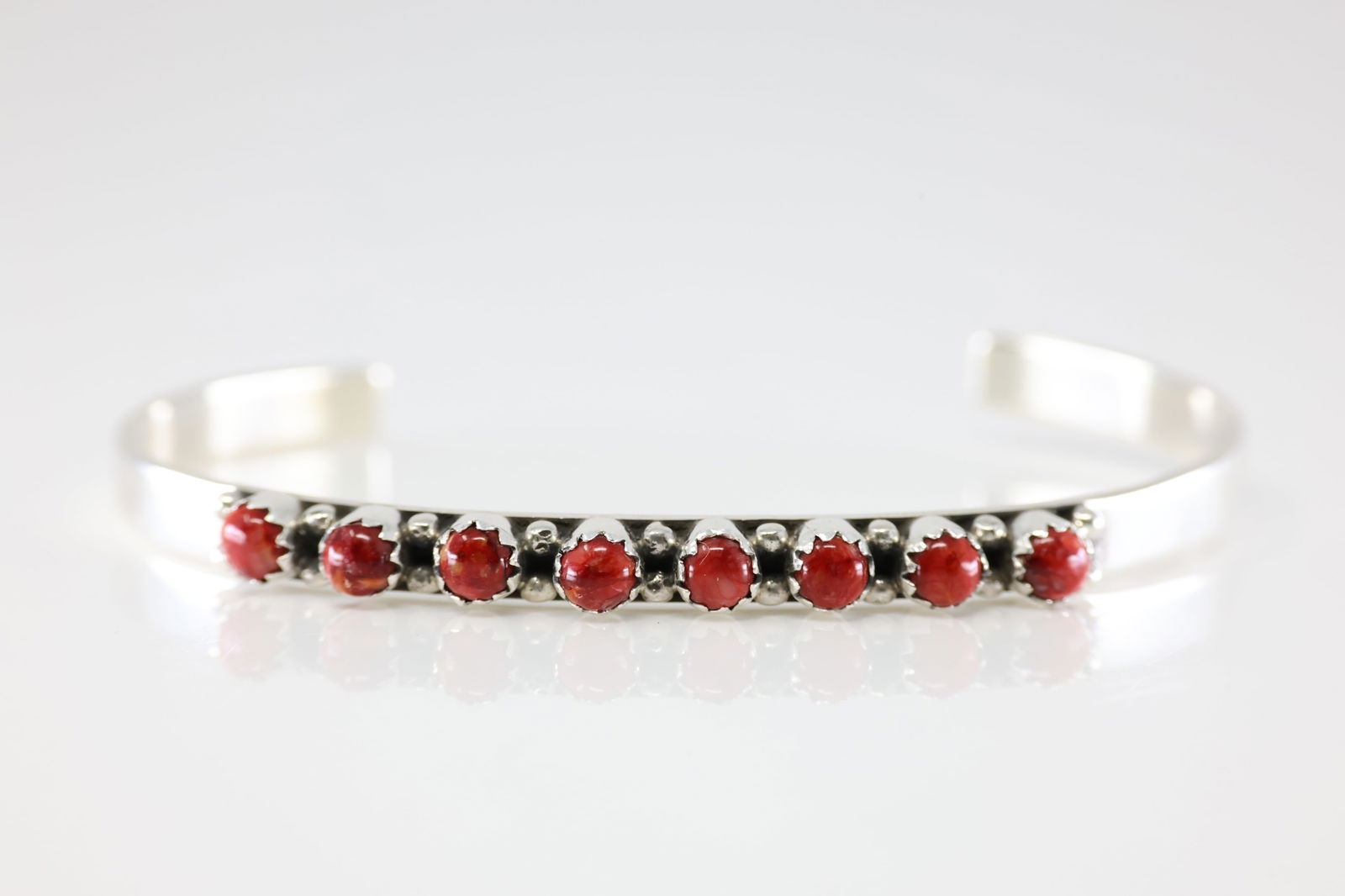 Native America Navajo Sterling Silver Coral Bracelet Cuff By GP SRY. (1 of 3)