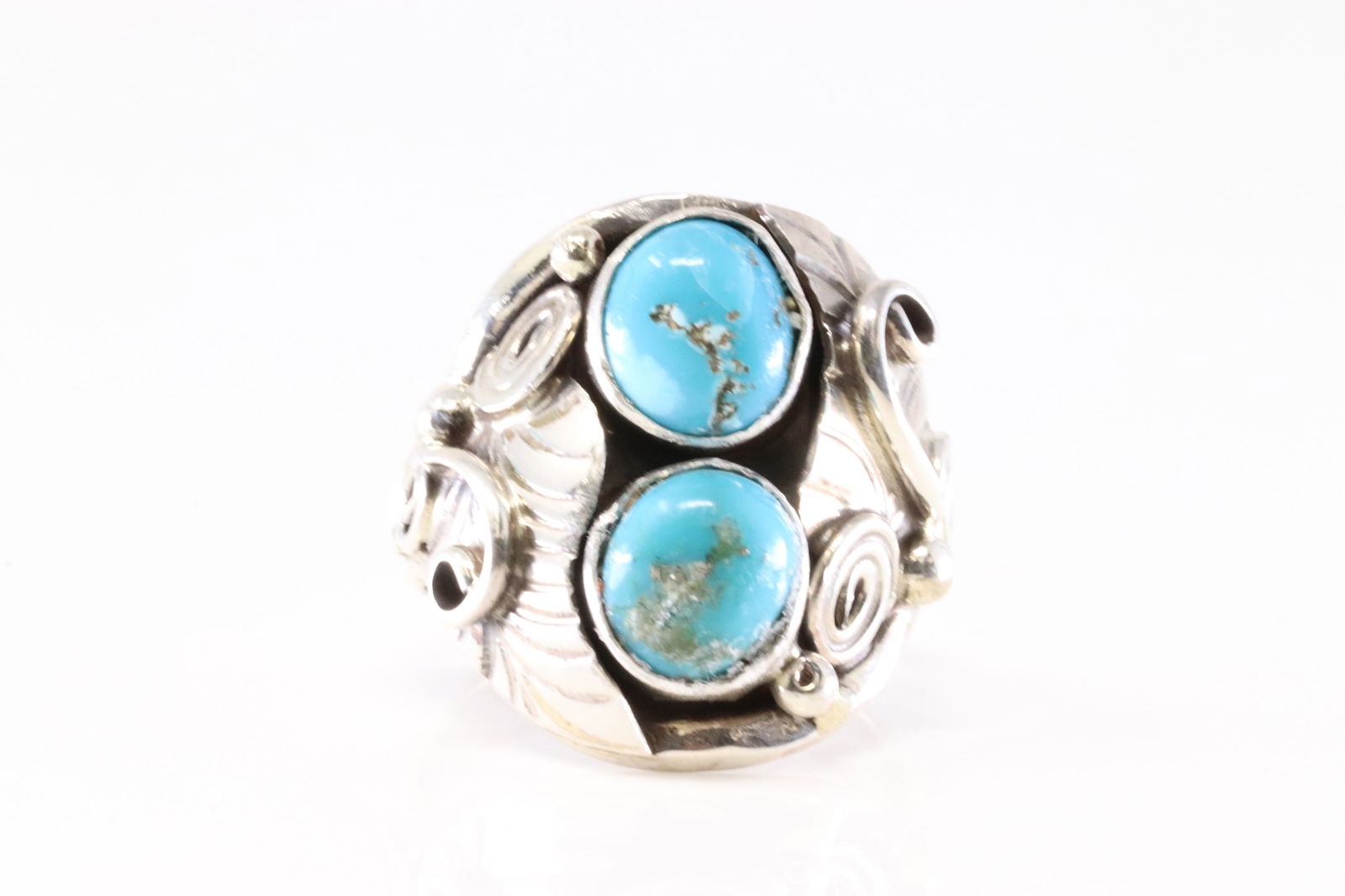 Native America Navajo Sterling Silver Turquoise Ring 2 Stone By B. (1 of 4)